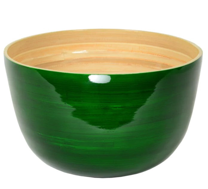 Salatschale Bambus grün mit Salatbesteck