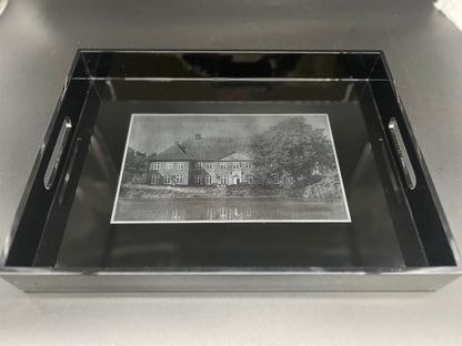Tablett Laquer noir mit Fotogravur