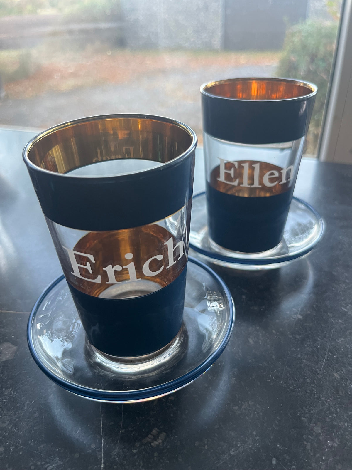 2er Set Espresso Gläser in grün mit Wunschname