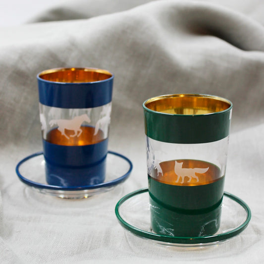 2 Tee & Espresso Gläser in blau- ohne Motiv