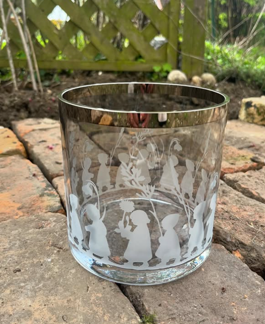 Windlicht "Rauchglas" mit Platinrand 15 cm | Motive rundum