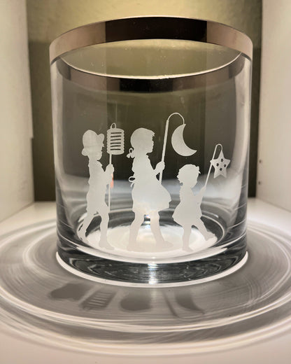 Windlicht "Rauchglas" mit Platinrand 15 cm | mit freier Motivwahl