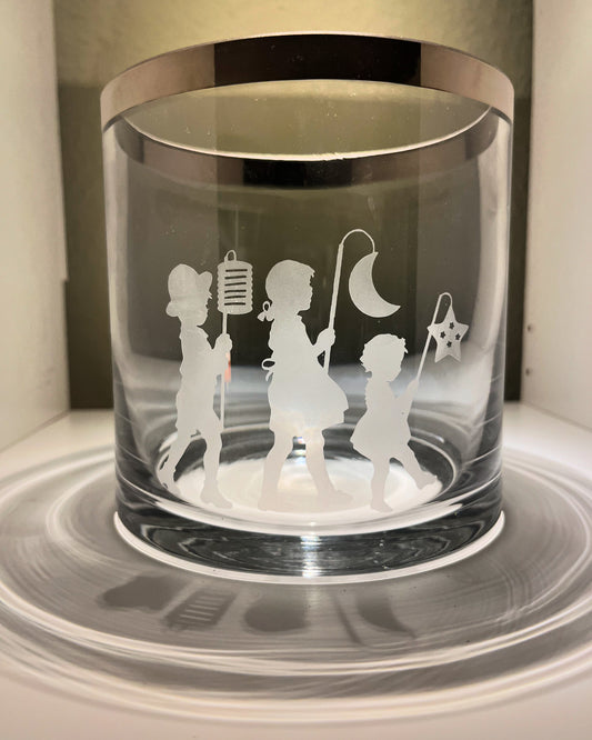 Windlicht "Rauchglas" mit Platinrand 15 cm | mit freier Motivwahl
