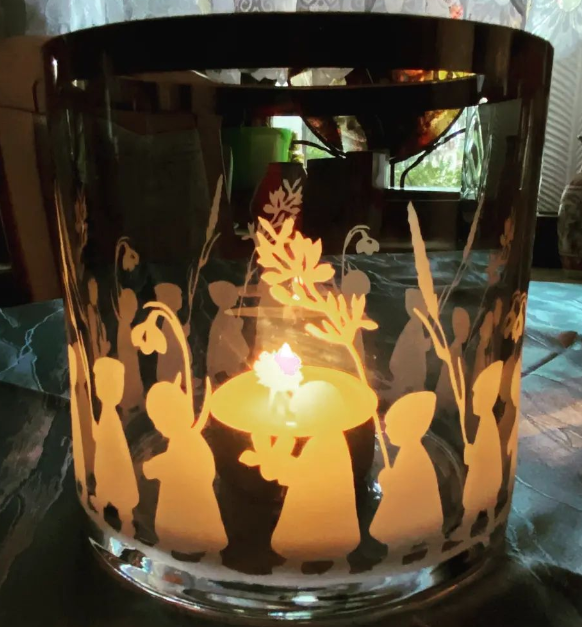 Windlicht "Rauchglas" mit Platinrand 15 cm | mit Wurzelkindern